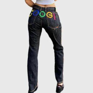 Coogi Rainbow Colorful Spellout Embroidered Hip Hop Black Logo Jeans 5/6